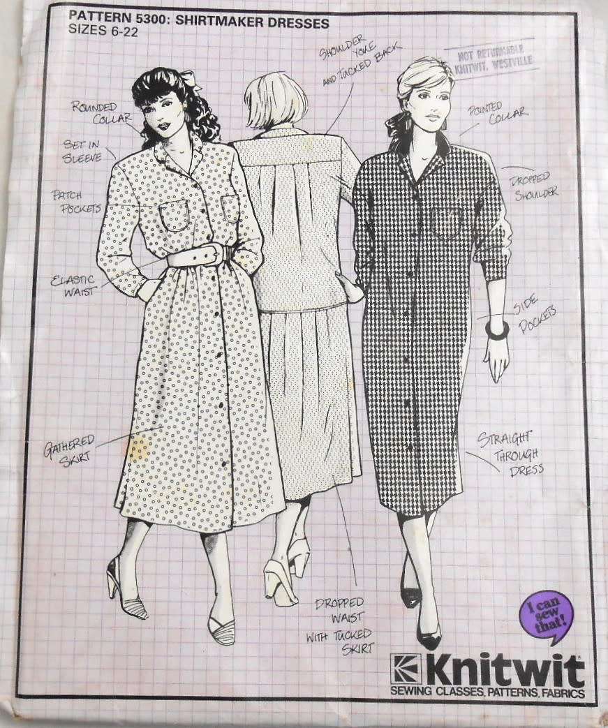 KNITWIT PATTERN 5300 LADIES SHIRTMAKER DRESSES SIZE 6 - 22 COMPLETE-UNCUT