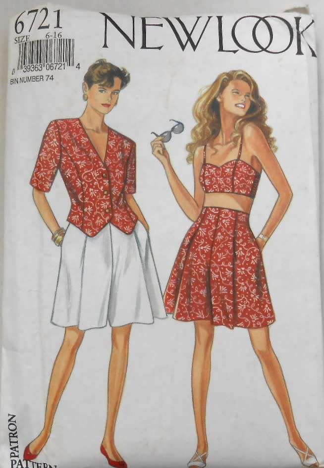 NEW LOOK PATTERNS 6721 TOP-BRA TOP-CULOTTE SHORTS SIZE 6-16 COMPLETE-MOSTLY UNCUT-ONLY 2 PIECES CUT