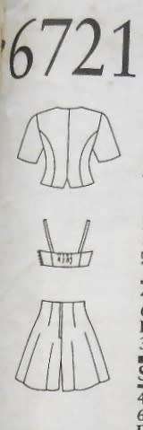NEW LOOK PATTERNS 6721 TOP-BRA TOP-CULOTTE SHORTS SIZE 6-16 COMPLETE-MOSTLY UNCUT-ONLY 2 PIECES CUT