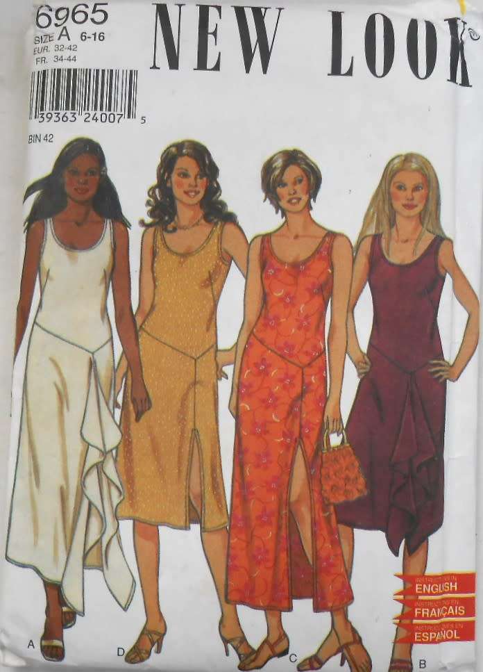 NEW LOOK PATTERNS 6965 DRESS WITH SKIRT VARIATIONS SIZE 6-16 COMPLETE-CUT TO 16