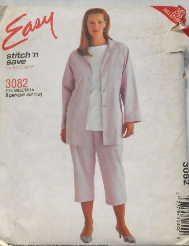 McCALLS 3082 SHIRT-TOP-CAPRI PANTS SIZE 26W-28W-30W-32W COMPLETE-UNCUT-F/FOLDED