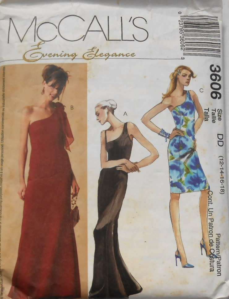 McCALLS 3606 STUNNING LINED DRESS WITH LEFT SHOUDER PLEATS SIZE 12-14-16-18 COMPLETE-CUT TO 14