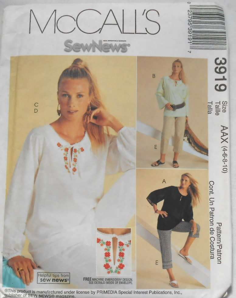 McCALLS 3919 TOP & PANTS IN 2 LENGTHS SIZE 4-6-8-10 COMPLETE-UNCUT-F/FOLDED