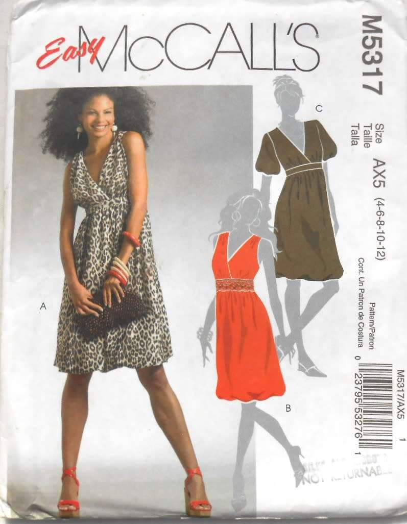 McCALLS M5317 PULLOVER LINED DRESSES SIZE 4-6-8-10-12 COMPLETE-UNCUT-F/FOLDED
