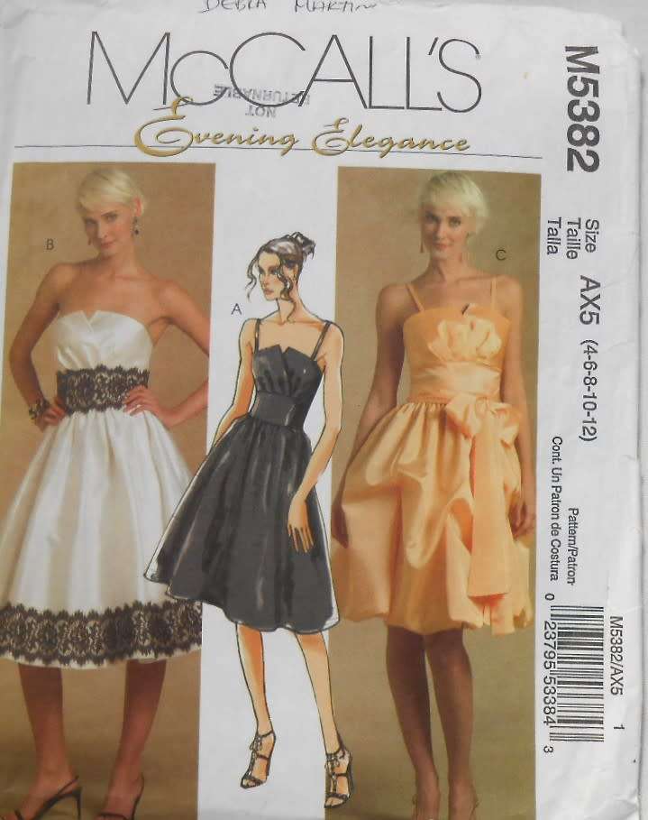 McCALLS M5382 EVENING ELEGANCE DRESS & SASH SIZE 4-6-8-10-12 COMPLETE-CUT TO 12