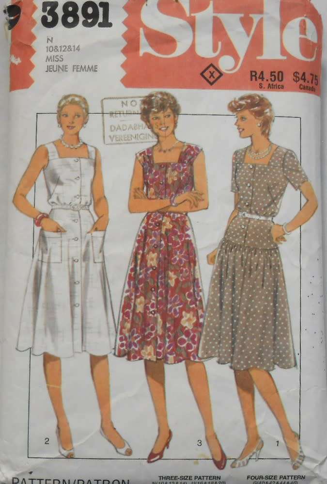 STYLE 3891 FRONT BUTTON DRESS SIZE 10-12-14 COMPLETE