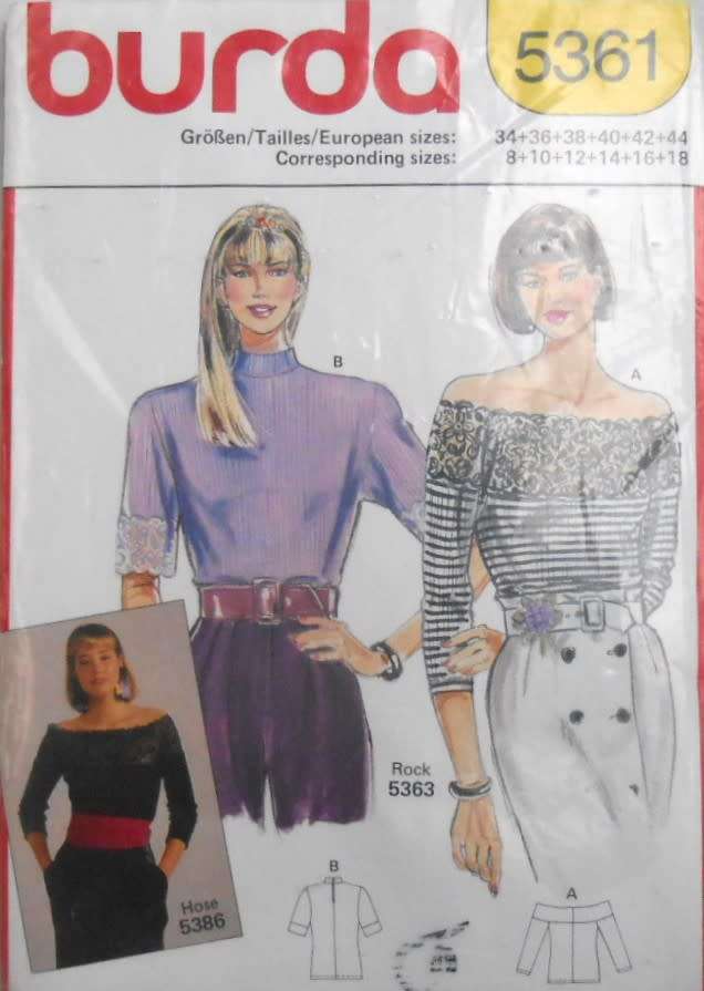 BURDA 5361 TOPS-OFF THE SHOULDER-POLO SIZE 8-18 COMPLETE-UNCUT-F/FOLDED