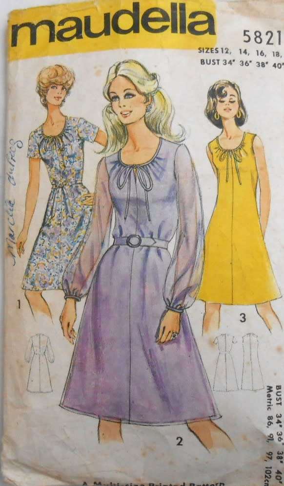 VINTAGE MAUDELLA 5821A-LINE DRESS WITH SCOOP NECK SIZE 12-14-16-18 - COMPLETE-SEE LISTING