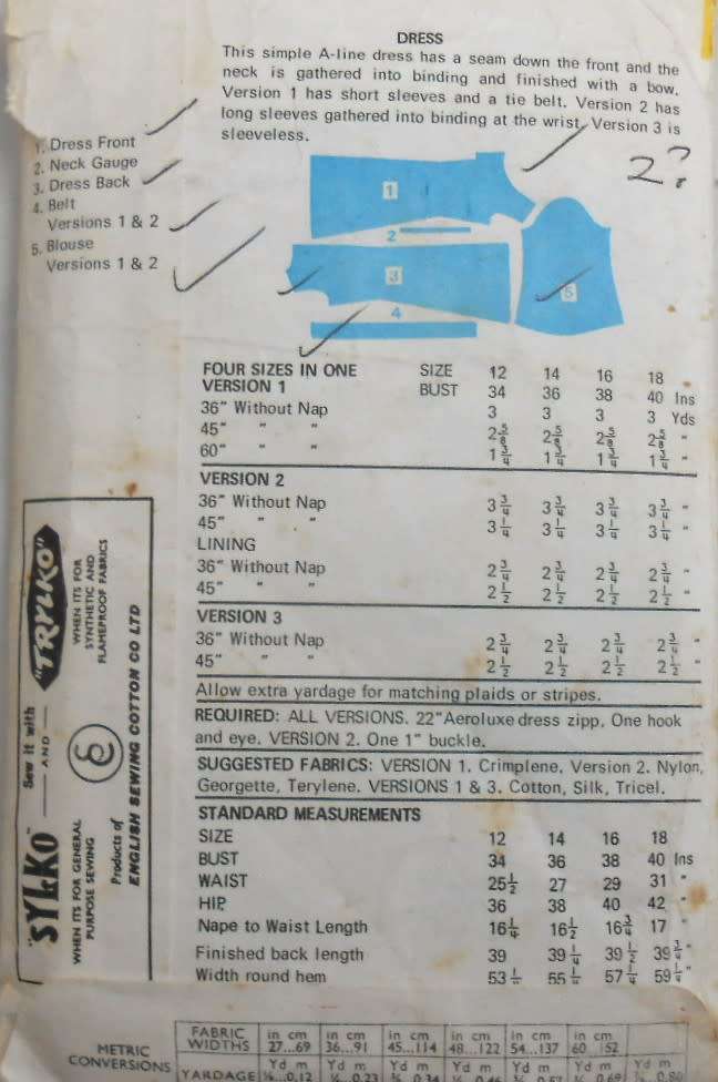 VINTAGE MAUDELLA 5821A-LINE DRESS WITH SCOOP NECK SIZE 12-14-16-18 - COMPLETE-SEE LISTING