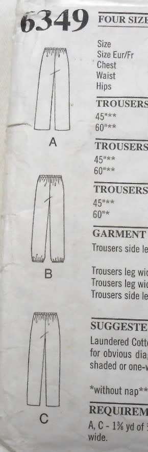 NEW LOOK PATTERNS 6349 DRAWSTRING PANTS SIZE S-XL (34-48) CUT TO L (42-44) NO VIEW C SUPPLIED