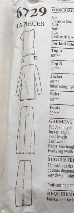NEW LOOK PATTERNS 6729 TOPS-COAT-SKIRT-PANTS SIZE S-XL (10-24) CUT TO XL (22-24)PANTS & SKIRT