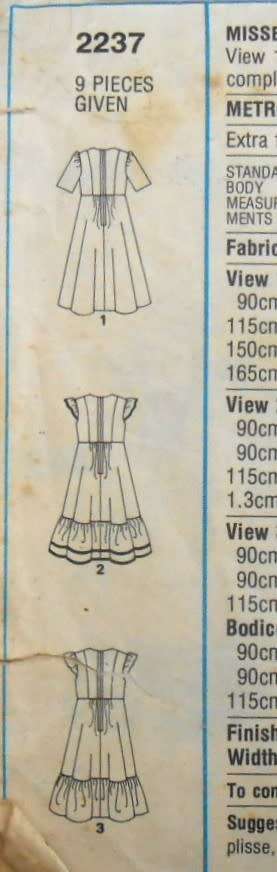 STYLE 2237 HIGH WAISTED DRESS SIZE 12 BUST 87 CM - NO SLEEVE PATTERN SUPPLIED