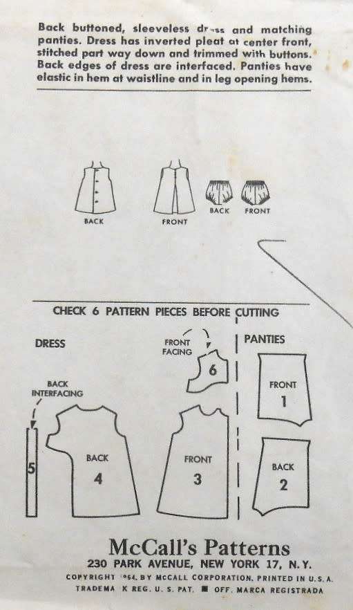 VINTAGE McCALLS 7211 TODDLERS DRESS & PANTIES SIZE 1 YEARS COMPLETE-ZIPLOC