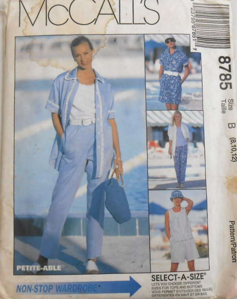 McCALLS 8785 SHIRT-TOP-PULL ON PANTS-SHORTS SIZE 8-10-12 COMPLETE-UNCUT-F/FOLDED
