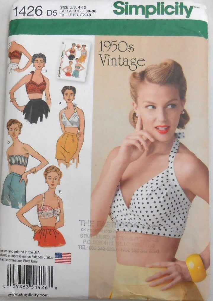 SIMPLICITY 1426 VINTAGE 1950'S BRA TOPS SIZE 4-12-COMPLETE-CUT TO 12
