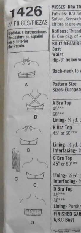 SIMPLICITY 1426 VINTAGE 1950'S BRA TOPS SIZE 4-12-COMPLETE-CUT TO 12