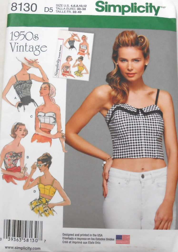 SIMPLICITY 8130 - 1950'S VINTAGE TOPS & CROPPED TOPS SIZE 4-12 COMPLETE-CUT TO 12