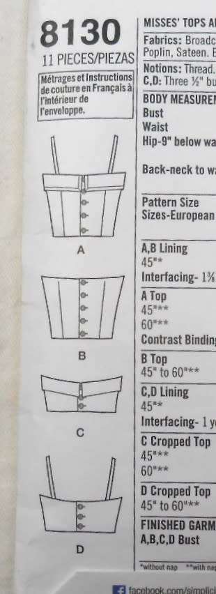 SIMPLICITY 8130 - 1950'S VINTAGE TOPS & CROPPED TOPS SIZE 4-12 COMPLETE-CUT TO 12