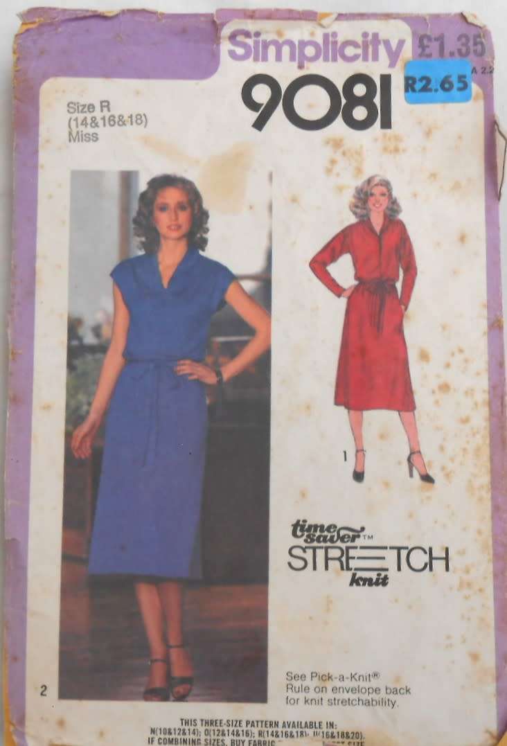 SIMPLICITY 9081-PULLOVER DRESS & TIE BELT SIZE 14-16-18 COMPLETE-CUT TO 18