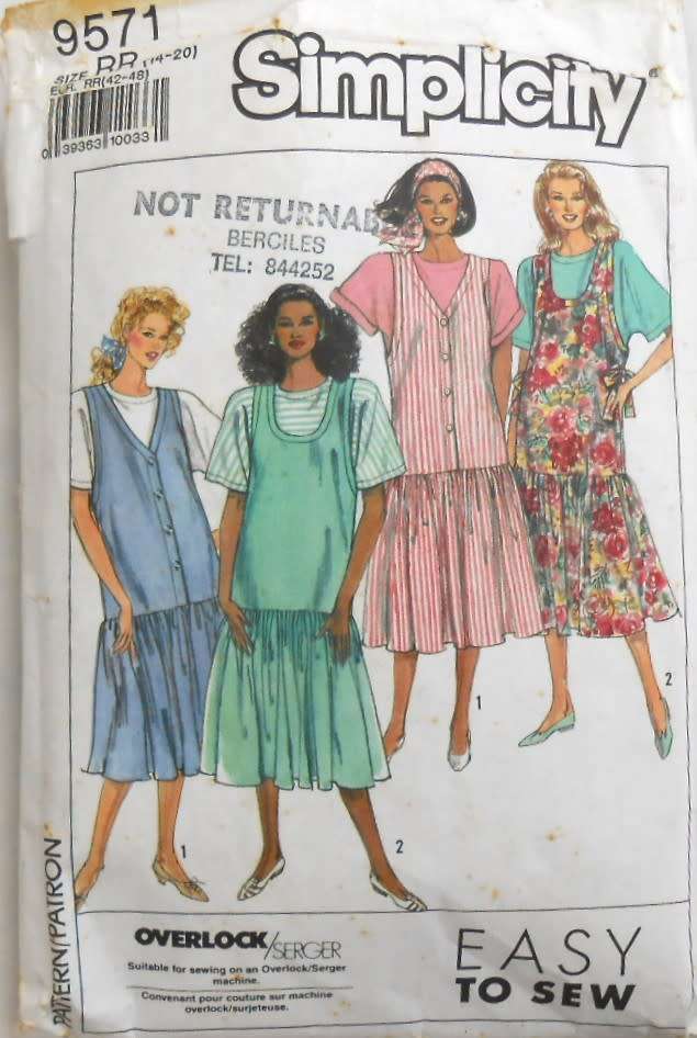 SIMPLICITY 9571-MATERNITY PINAFORE & PULLOVER TOP  SIZE 14-20 COMPLETE-CUT TO 20