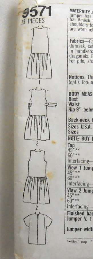 SIMPLICITY 9571-MATERNITY PINAFORE & PULLOVER TOP  SIZE 14-20 COMPLETE-CUT TO 20