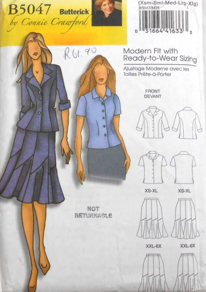 BUTTERICK B5047 JACKET-SKIRT-SHIRT SIZE XS-S-M-L-XL (3-16) COMPLETE-CUT TO XL (14-16)