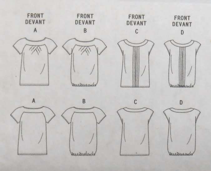 BUTTERICK B5610 VERY LOOSE FITTING TOPS SIZE 10-18  COMPLETE-TOPS A & B CUT TO 12-TOPS C & D  TO 18