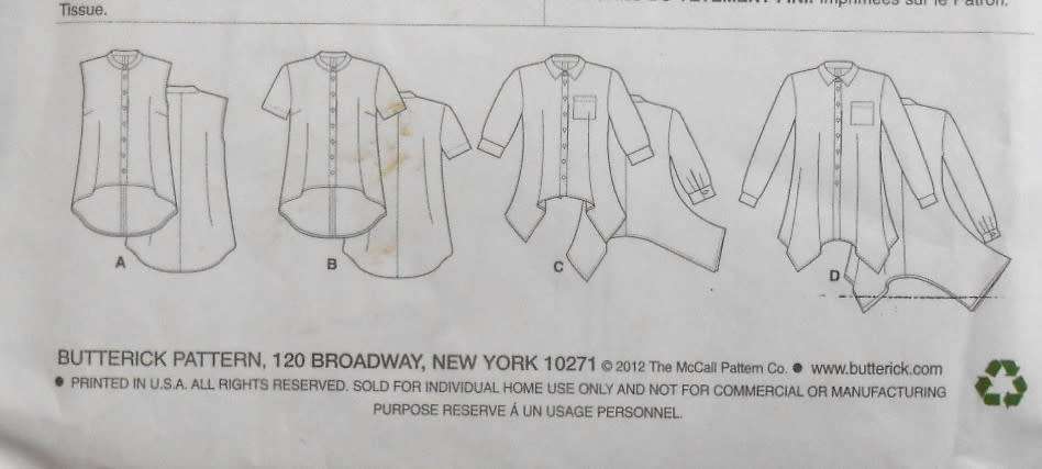 BUTTERICK B5786 LOOSE FITTING SHIRTS SIZE 8-10-12-14-16 COMPLETE-PART CUT TO 16