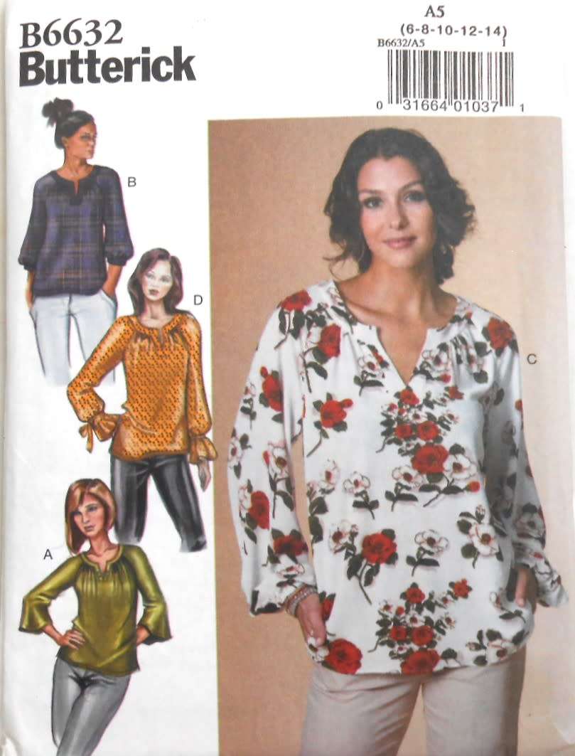 BUTTERICK B6632 VERY LOOSE FITTING PULLOVER TOPS SIZE 6-8-10-12-14 COMPLETE-CUT TO 14