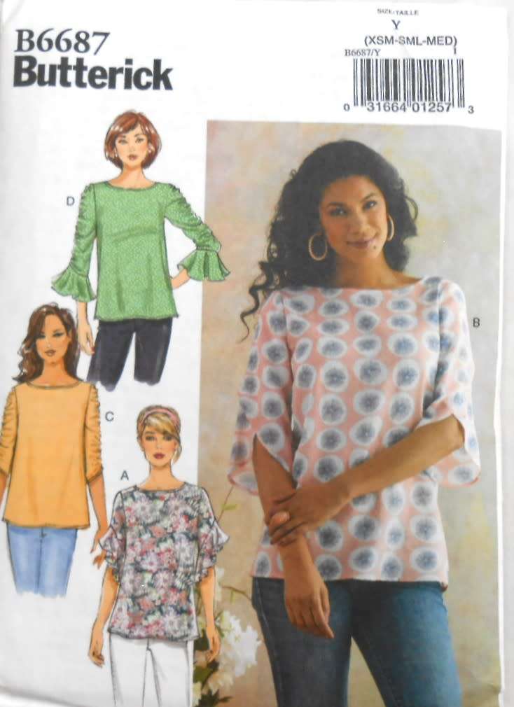 BUTTERICK B6687 SEMI FITTED TOPS SIZE XS-S-M (4-14) COMPLETE-CUT TO M 12-14
