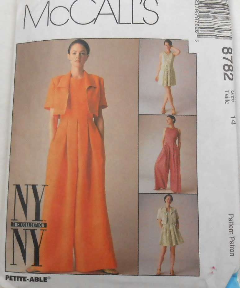 McCALLS 8782 UNLINED BOLERO-DRESS-JUMPSUIT SIZE 14 COMPLETE-REFOLDED-UNUSED PATTERN