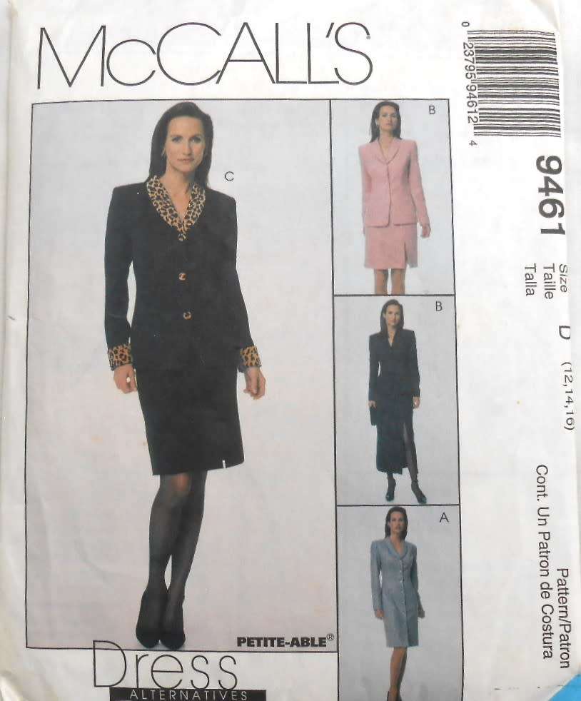 McCALLS 9461 LINED COATDRESS & LINED JACKET & SKIRT SIZE 12-14-16 COMPLETE-CUT TO SIZE 16