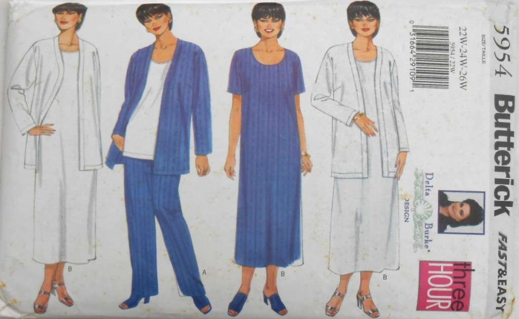 BUTTERICK 5954 JACKET-DRESS-TOP-PANTS SIZE  22W-24W-26W COMPLETE-UNCUT-F/FOLDED