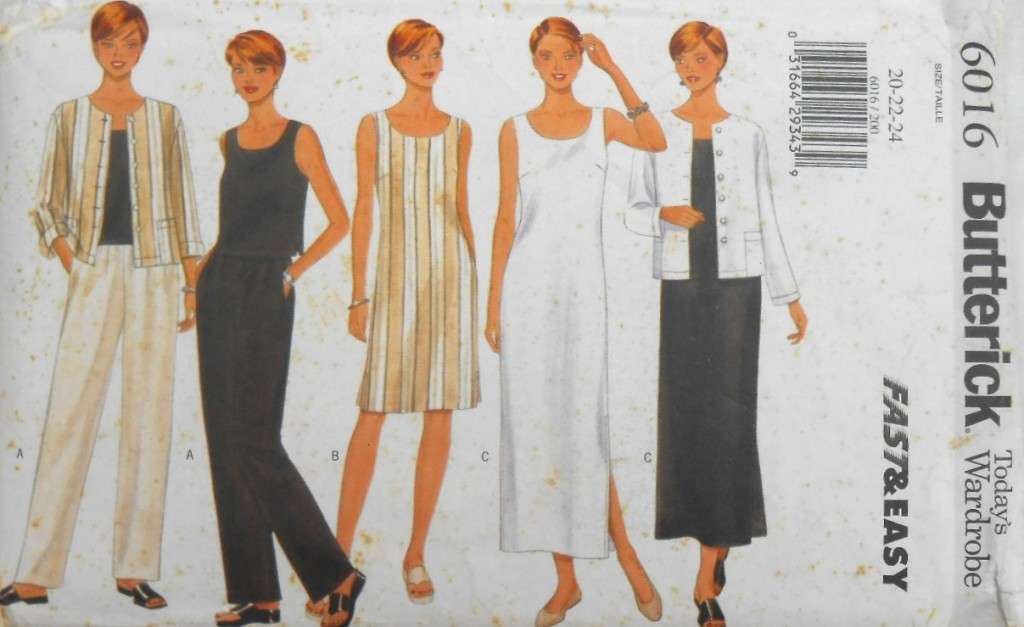 BUTTERICK 6016 JACKET-DRESS-TOP-PANTS SIZE 20-22-24 COMPLETE-UNCUT-F/FOLDED