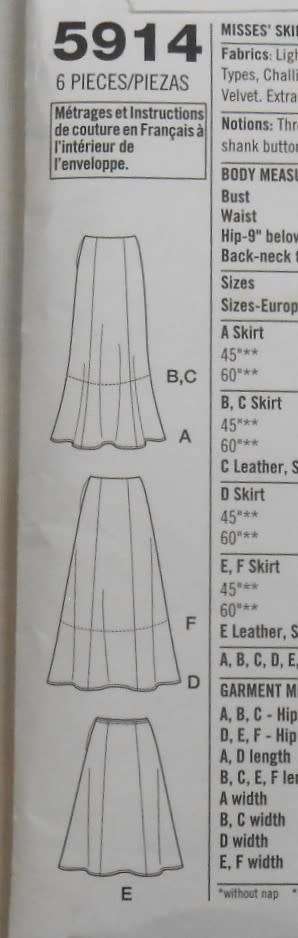 SIMPLICITY  5914  SET OF SKIRTS SIZE 6-8-10-12 PART CUT TO 12