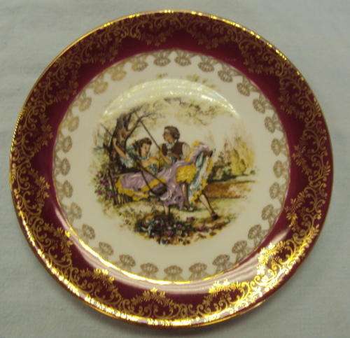 PRISTINE LIMOGES FRAGONARD SCENE WITH GILT PLATE-DRILLED FOR HANGING ON WALL  SEE PICS TO APPRECIATE