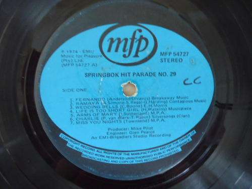 SPRINGBOK HIT PARADE -VOLUME 29 1976 MFP LP - RECORD ONLY!