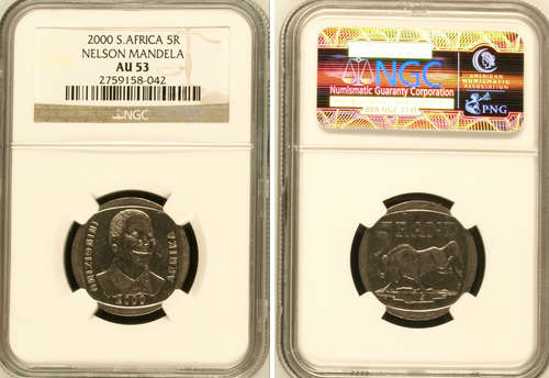 AU53 - VERY RARE ! - NGC GRADING - VERY RARE GRADE - 2000 MANDELA R5 COIN