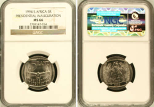 @@ YES !!!! NGC GRADED - MS66 - 1994 MANDELA inauguration R5 COIN @@