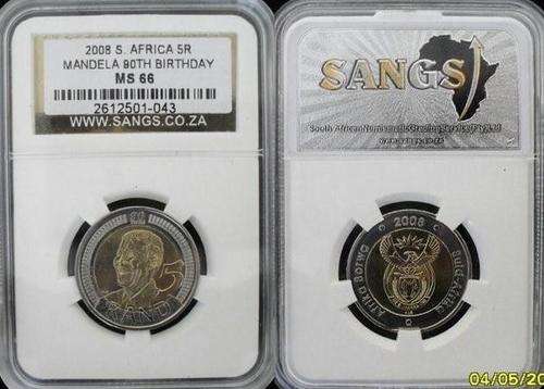 FIRST ON BOB - MS66 HIGH GRADE "1 AVAILABLE"  SANGS graded MANDELA 90th B/DAY R5