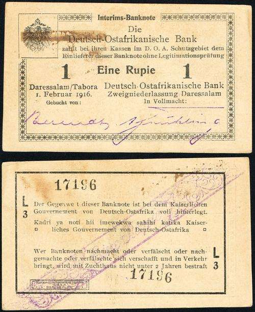 1916 - EINE RUPIE - TRUE IMAGE - DIE DEUTSCH - OSTAFRIKANISCHE BANK
