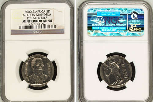 NGC MINT ERROR GRADED AU58 (ROTATED DIE) MANDELA  2000 R5 COIN