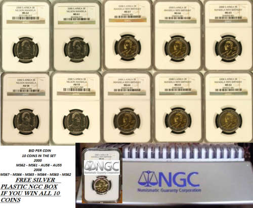 10 X  NGC GRADED MANDELA R5 COIN SET - BID PER COIN + FREE NGC BOX