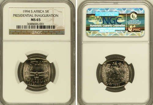 UNION BUILDING IN FRONT -  NGC  GRADED - MS65 - 1994 MANDELA inauguration R5 COIN