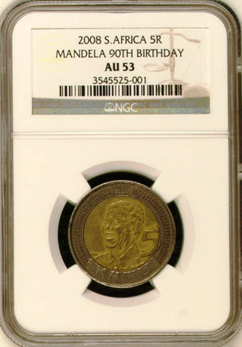 2008 AU53 - VERY RARE ! - NGC GRADING - VERY RARE GRADE - 2008 B/DAY  MANDELA R5 COIN