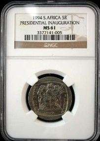 YES RARE !!!! NGC GRADED - MS61 - 1994 MANDELA inauguration R5 COIN @@
