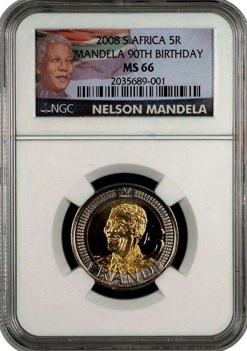NGC MS66 - 10 COINS - BID PER COIN  - MANDELA 90th 2008 R5 COINS
