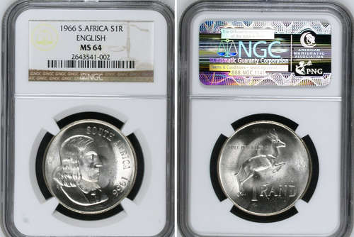 SILVER R1 COIN - NGC MS64 - 1966 ENG - ONLY 11 GRADED MS64