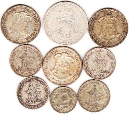 @@ UNION COINS X 9 - 2,5 SHILLING 1928+3 X 2 SHILLINGS + 4 X 1 SHILLINGS + 6d - ONE BID FOR ALL @@