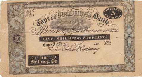 @@ ULTRA RARE - 1820's - CAPE of GOODHOPE - 5 SHILLING NOTE @@